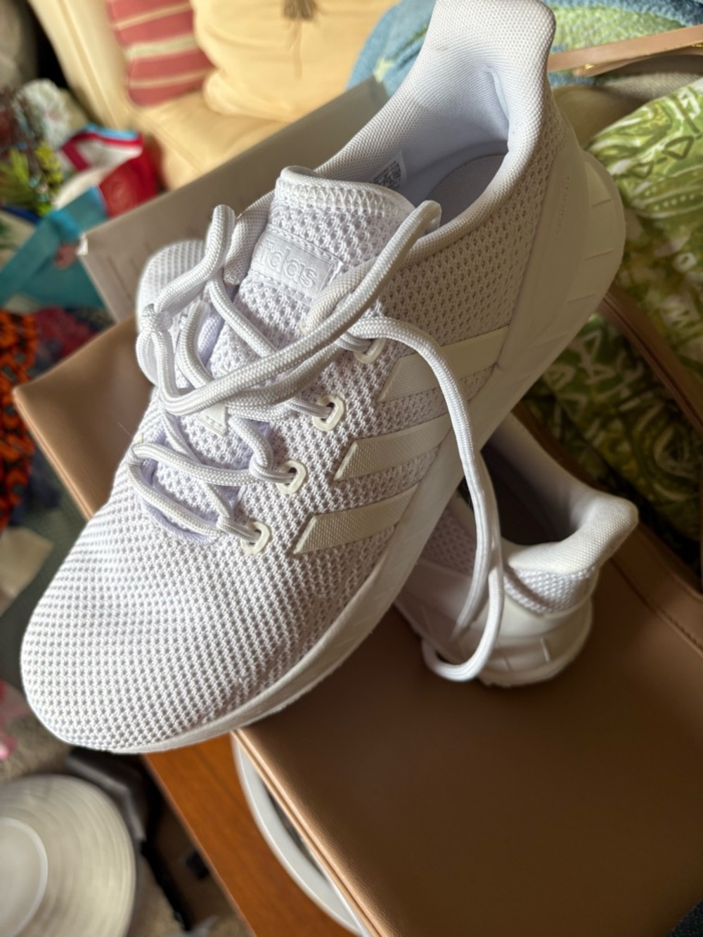 adidas mens White Mesh Athletic Sneaker sz 8.5